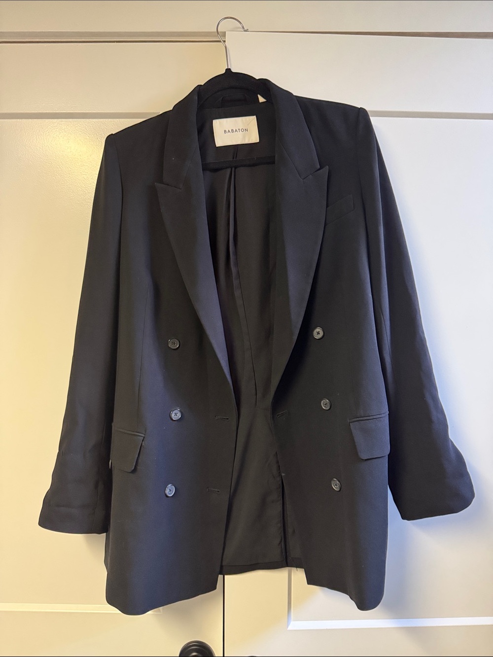 Babaton Black Double-Breasted Oversized Blazer, Sz 8